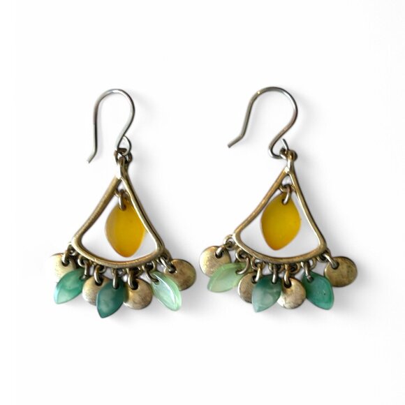 Gold and Green Dangle Earrings - Picture 1 of 5